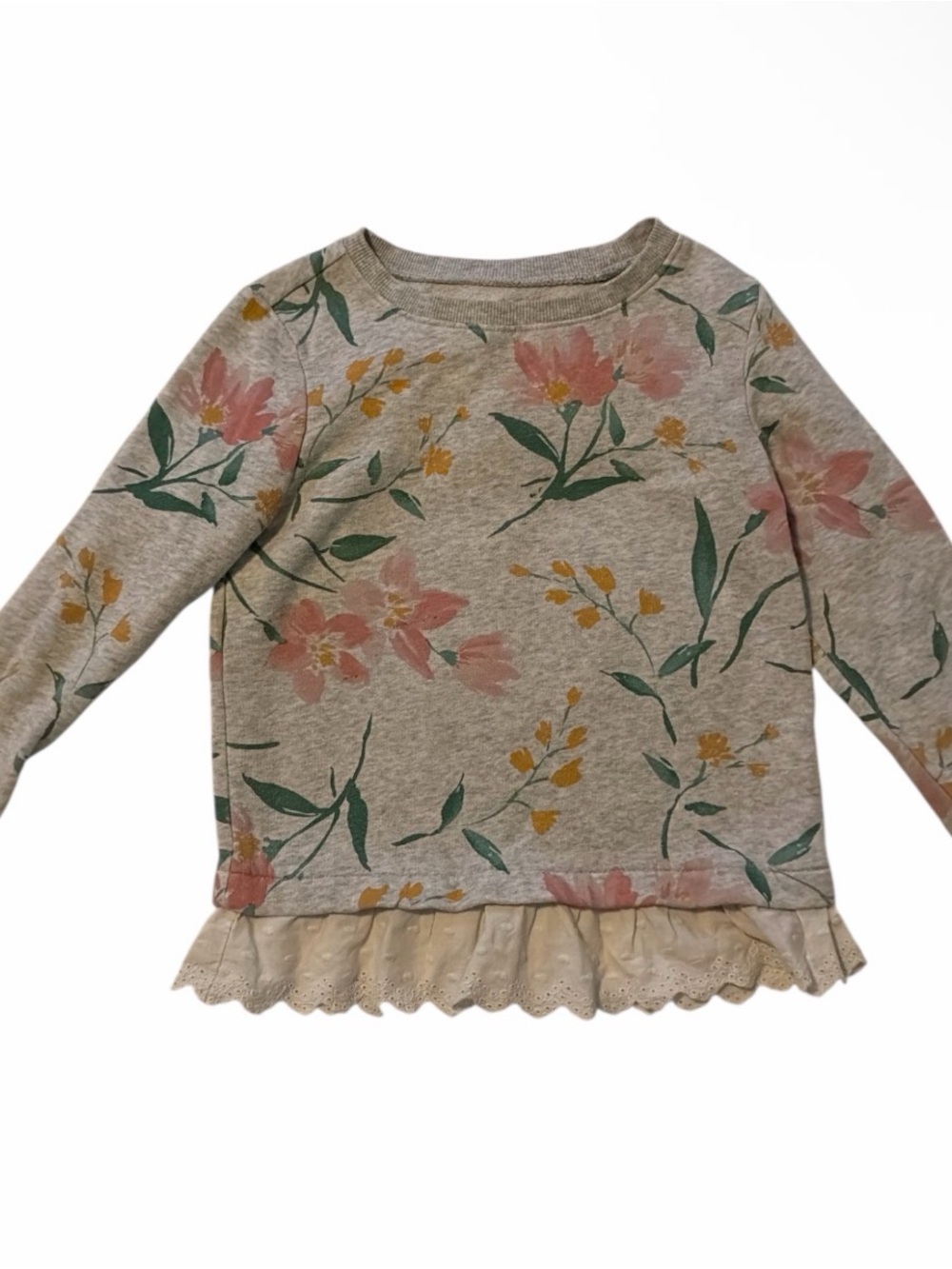 Old Navy Girls' Floral Ruffle-Hem Long Sleeve Top - Pink, Green & Yellow size 4T